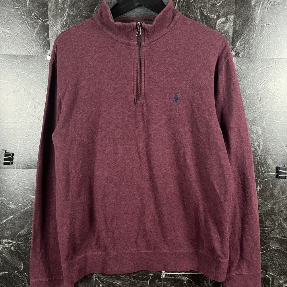Polo Ralph Lauren Men's Red Double Knit Quarter Sweatshirt Large